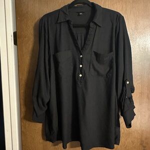 Torrid Black Casual Cuffed Sleeve Button Down Shirt